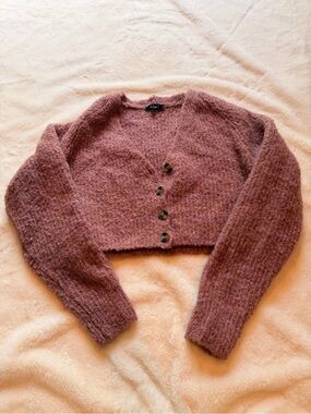 Lulus Cozy Cropped V-Neck Sweater Cardigan - Mauve Pink New without tags